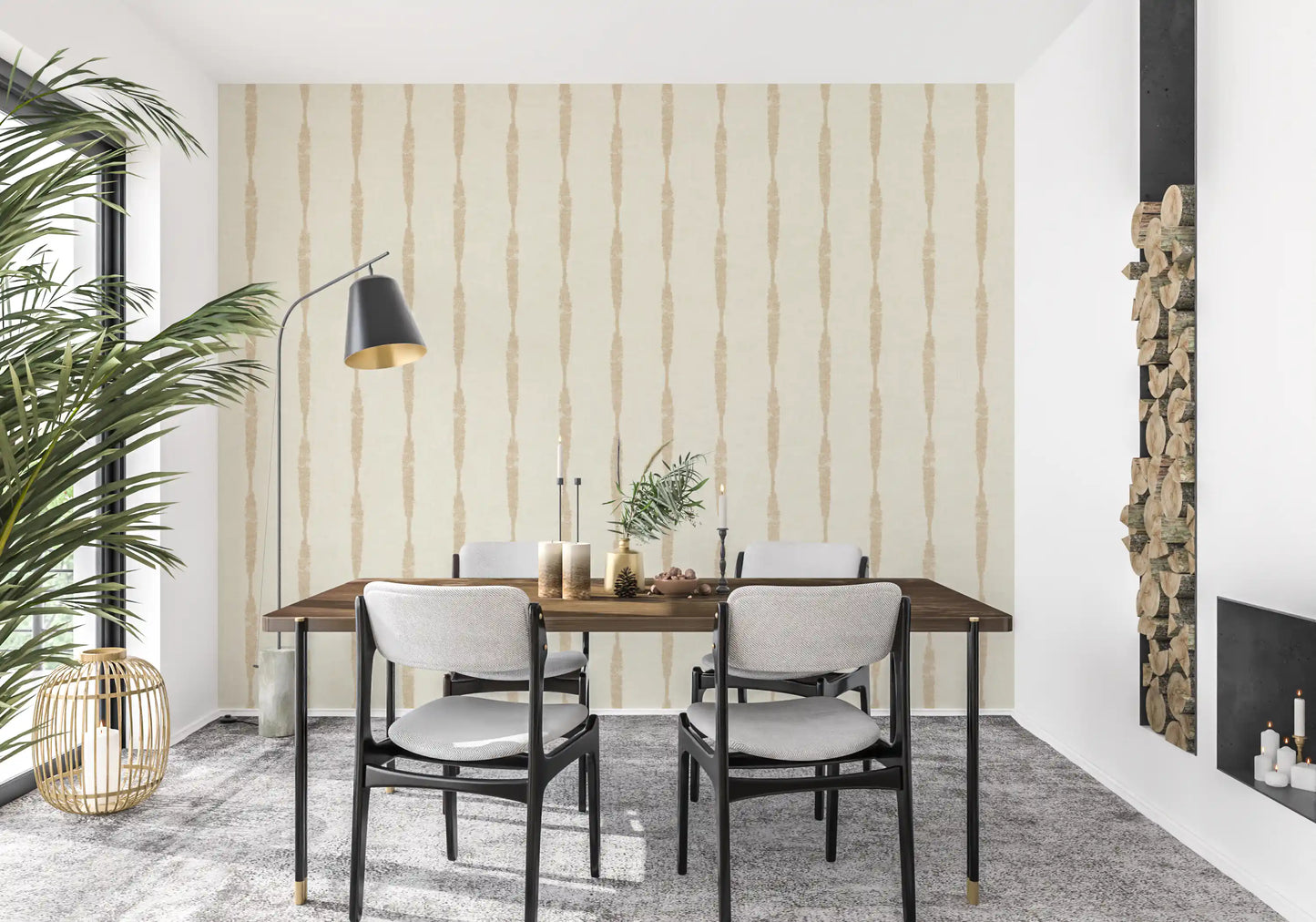 Warm Beige Textured Distressed Stripes on Creamy White Wallpaper⁠