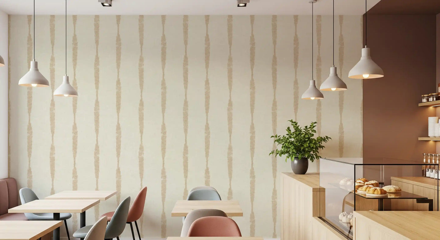 Warm Beige Textured Distressed Stripes on Creamy White Wallpaper⁠
