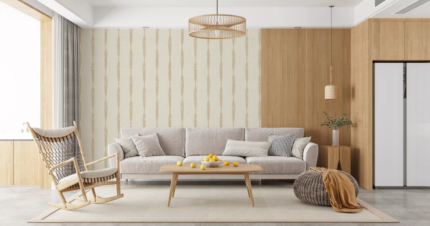 Warm Beige Textured Distressed Stripes on Creamy White Wallpaper⁠