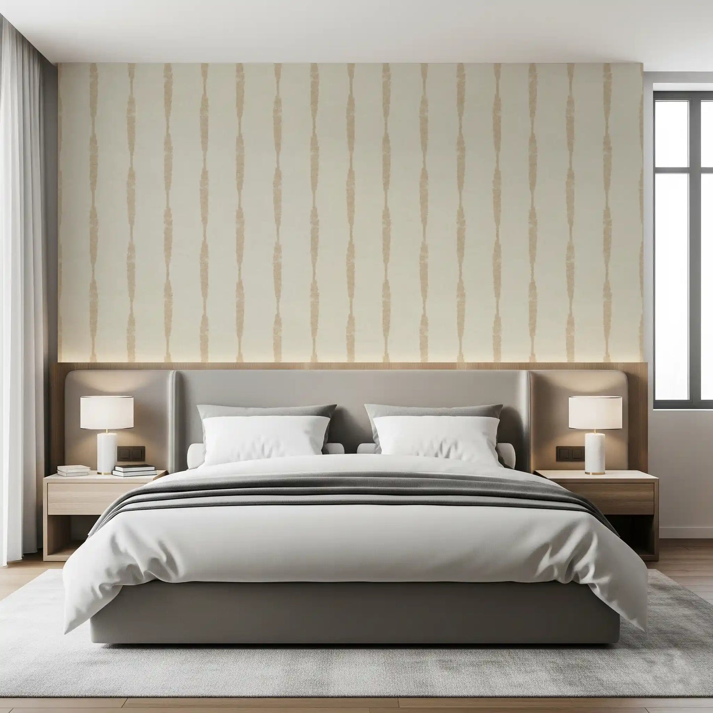 Warm Beige Textured Distressed Stripes on Creamy White Wallpaper⁠