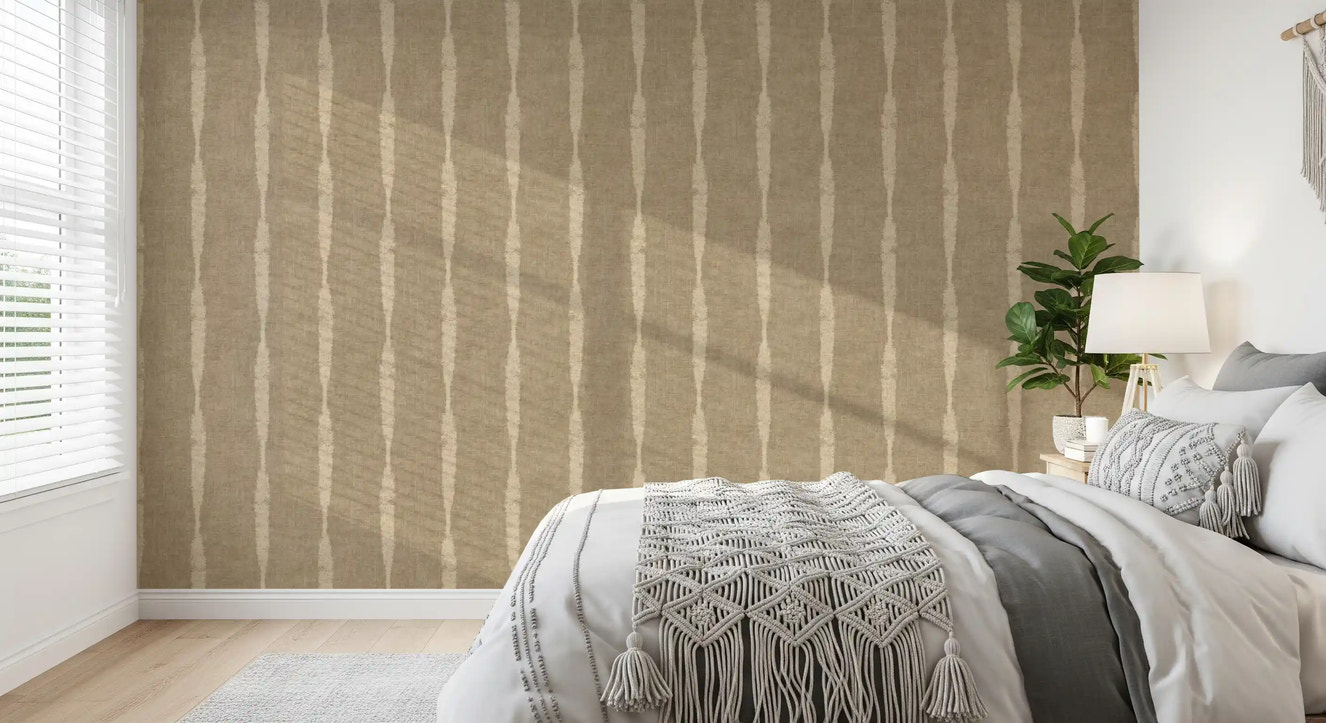Warm Beige Textured Distressed Stripes on Kaki Wallpaper⁠