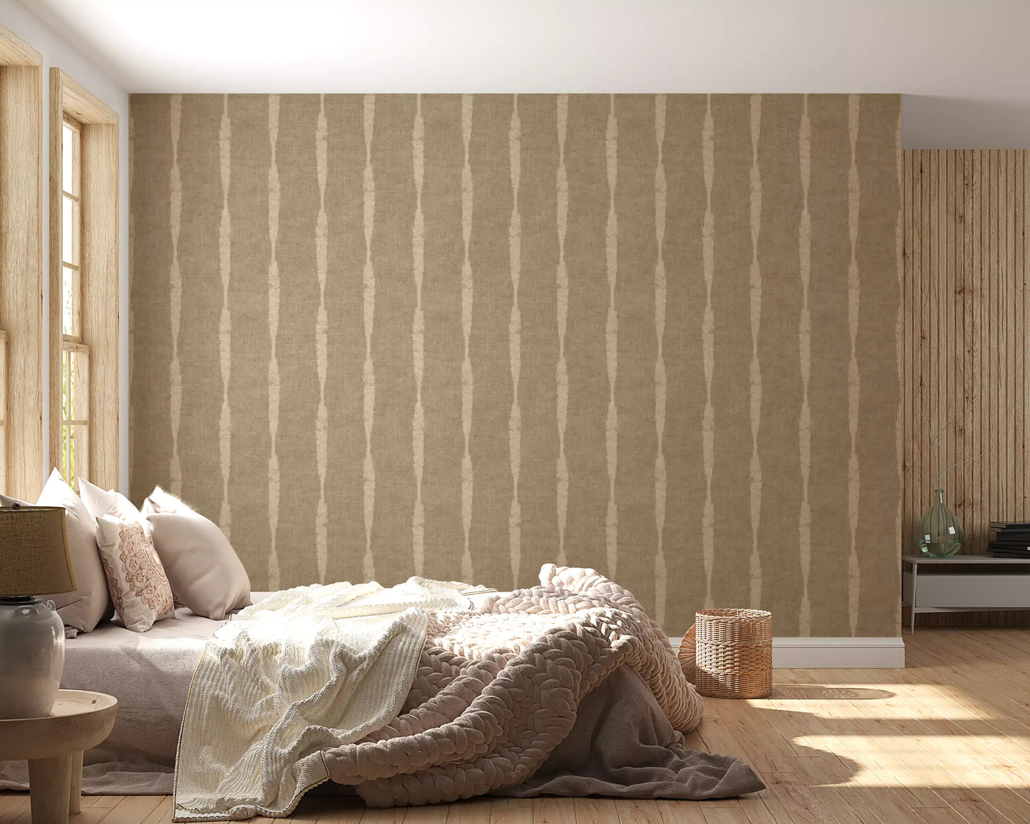 Warm Beige Textured Distressed Stripes on Kaki Wallpaper⁠