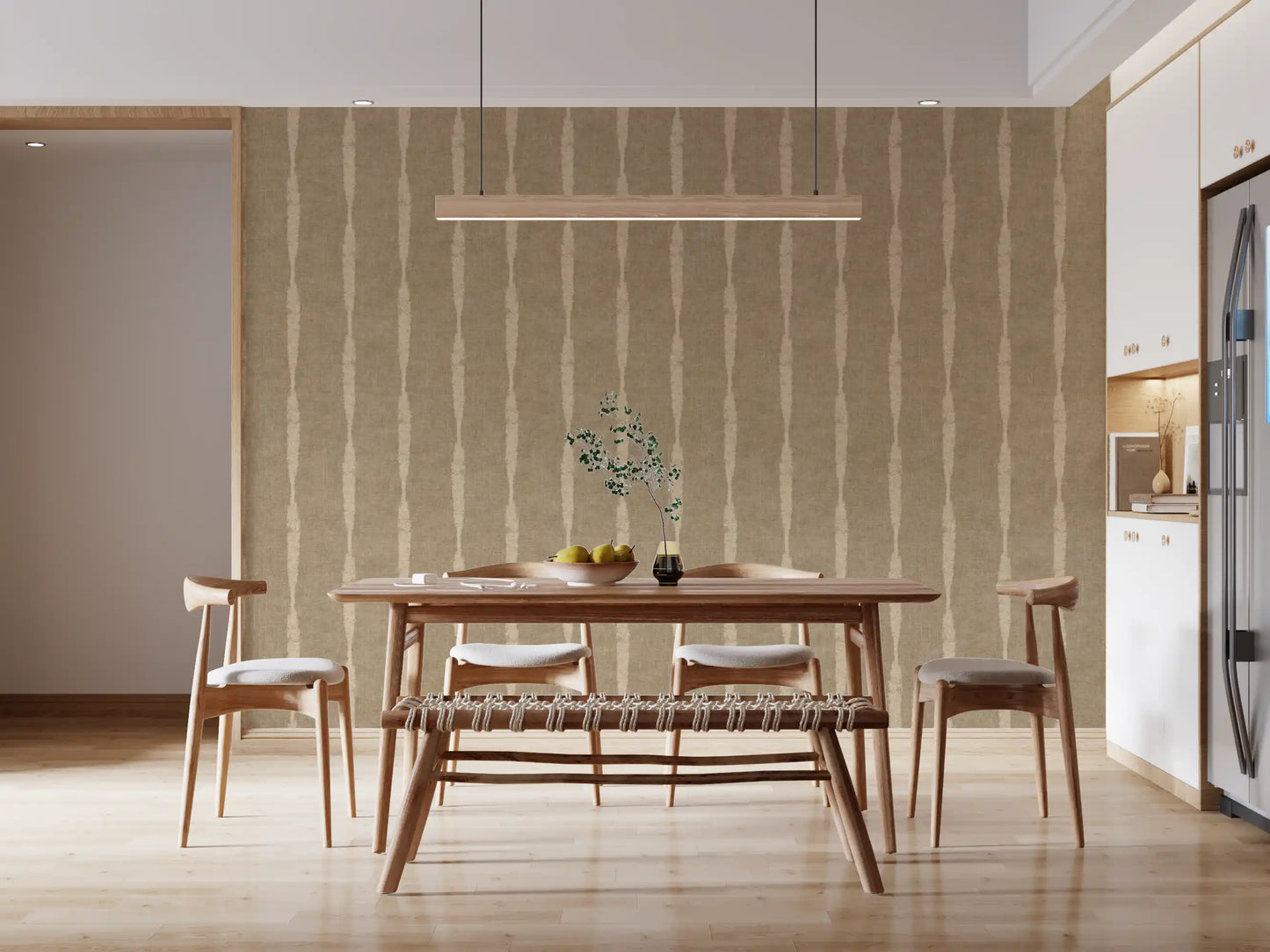 Warm Beige Textured Distressed Stripes on Kaki Wallpaper⁠