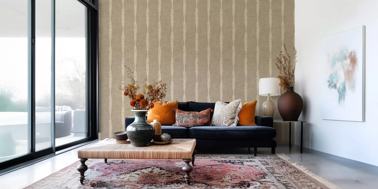 Warm Beige Textured Distressed Stripes on Kaki Wallpaper⁠