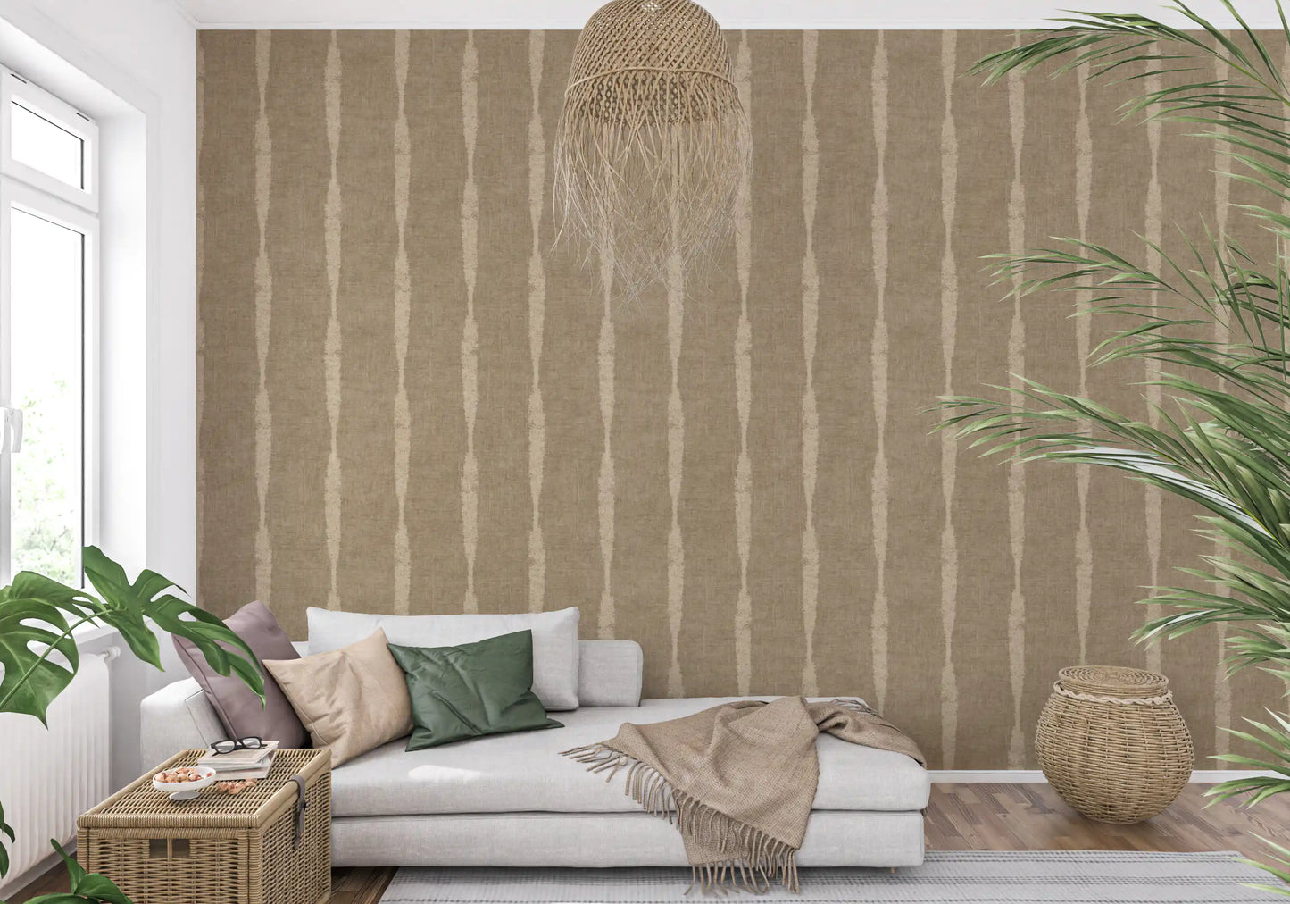 Warm Beige Textured Distressed Stripes on Kaki Wallpaper⁠