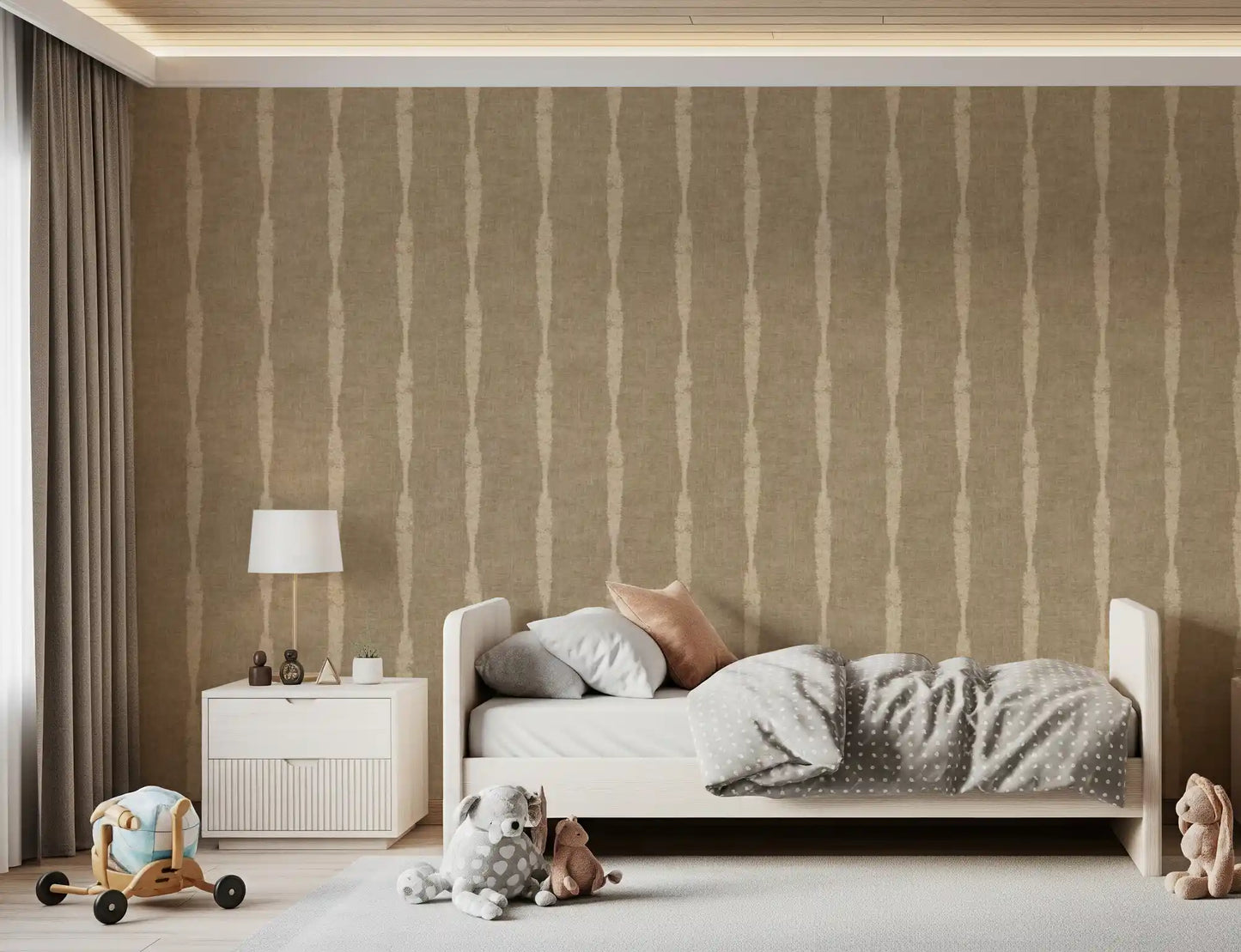 Warm Beige Textured Distressed Stripes on Kaki Wallpaper⁠