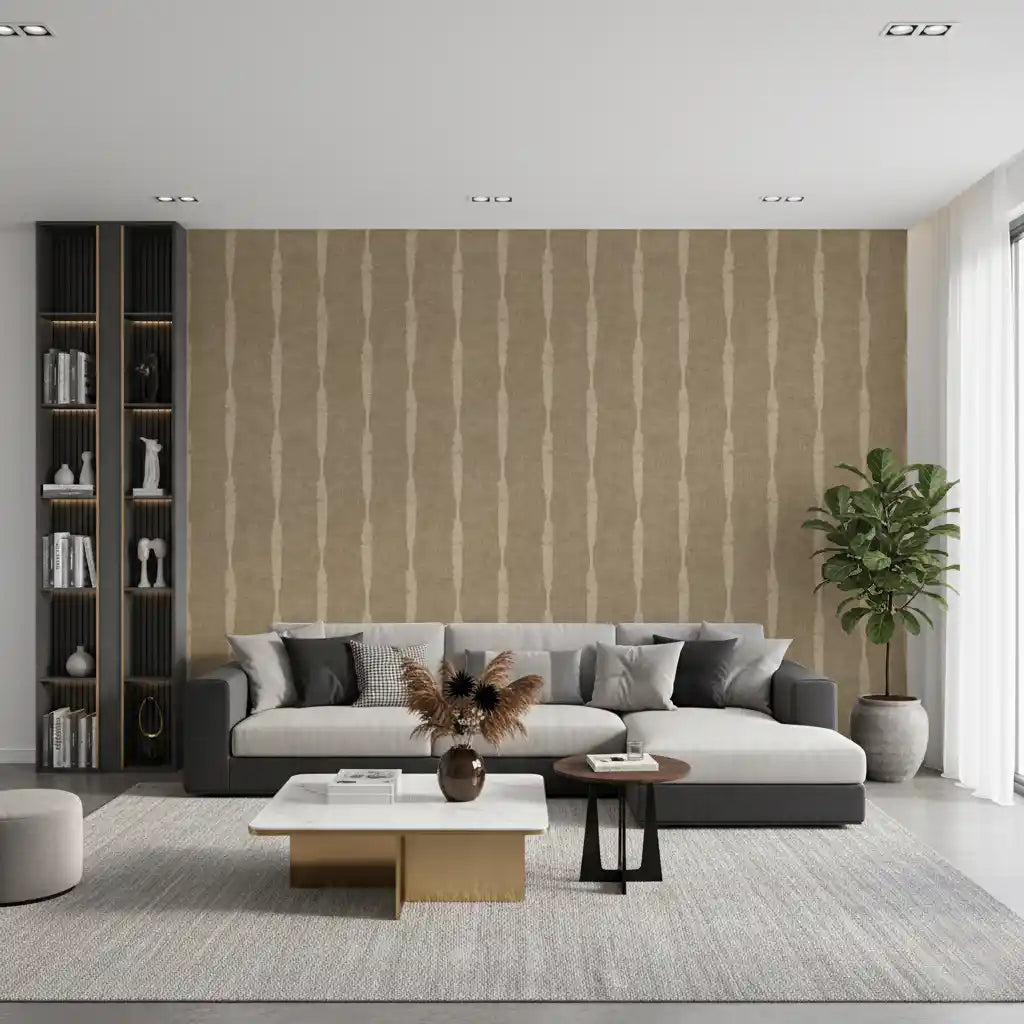Warm Beige Textured Distressed Stripes on Kaki Wallpaper⁠