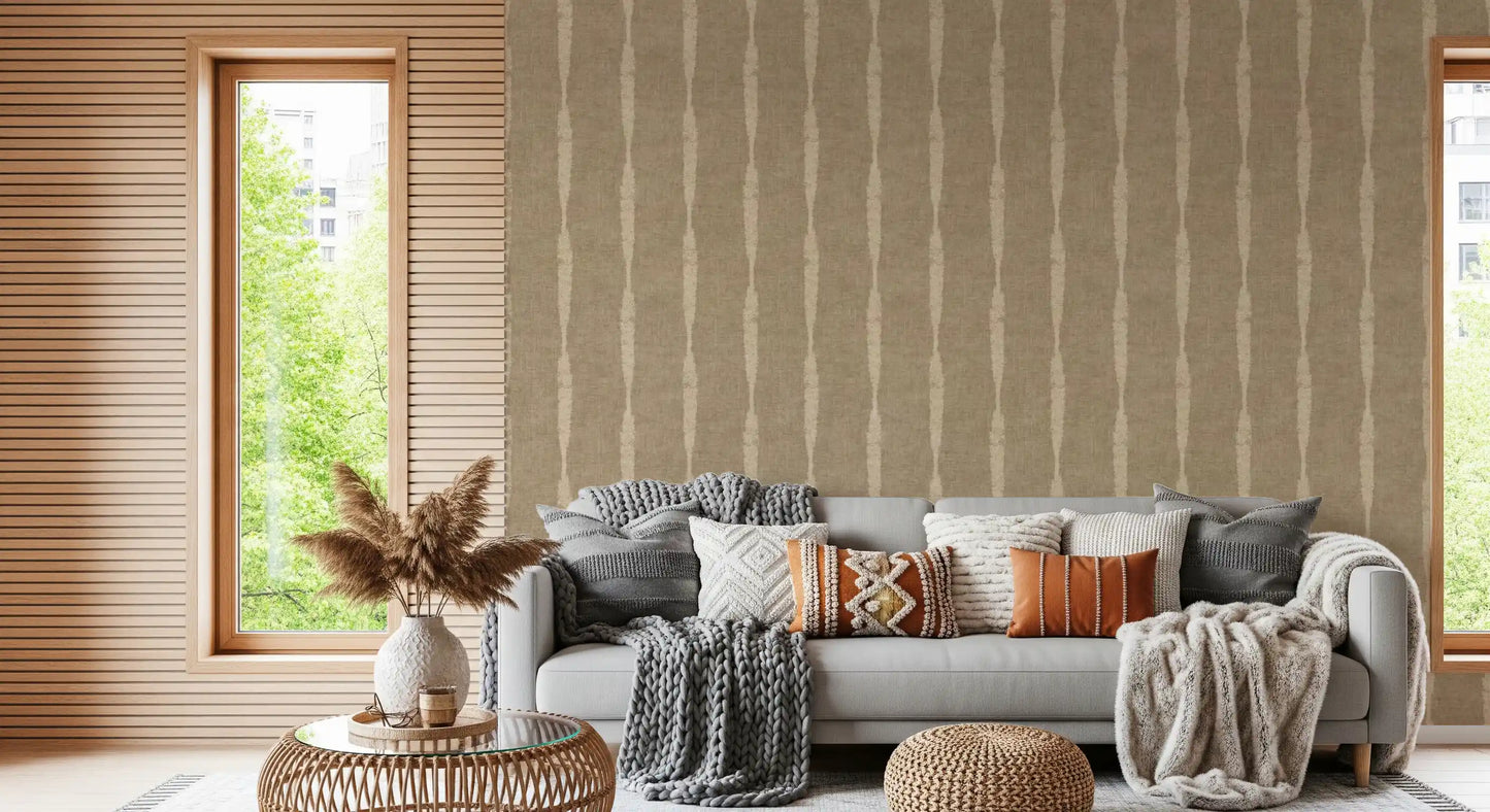 Warm Beige Textured Distressed Stripes on Kaki Wallpaper⁠