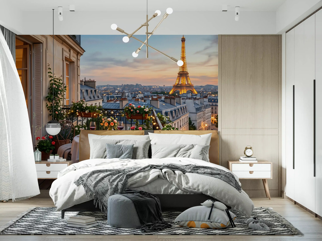 Parisian Balcony Sunset Romance Wall Mural