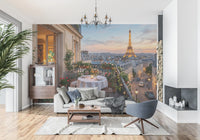 Parisian Balcony Sunset Romance Wall Mural