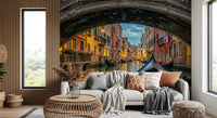 Reflections shimmer on dark canal water in this twilight Venice wall mural.
