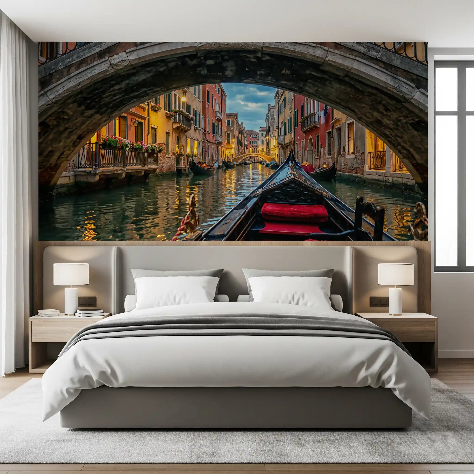 Amber light spills from old window frames in this Venice wall mural.