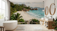 Granite boulders and breaking surf anchor the Island Steps wall mural scene