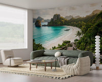 Morning calm fills the Living room with the Emerald Bay Serenity wall mural.
