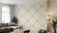 Relaxed beachy pattern eases the lounge with this dotted green wallpaper