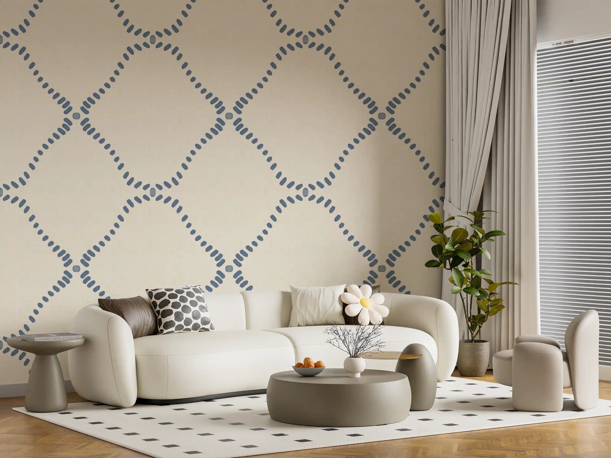 Each dab sits slightly off, keeping this Dotted Lattice wallpaper relaxed.