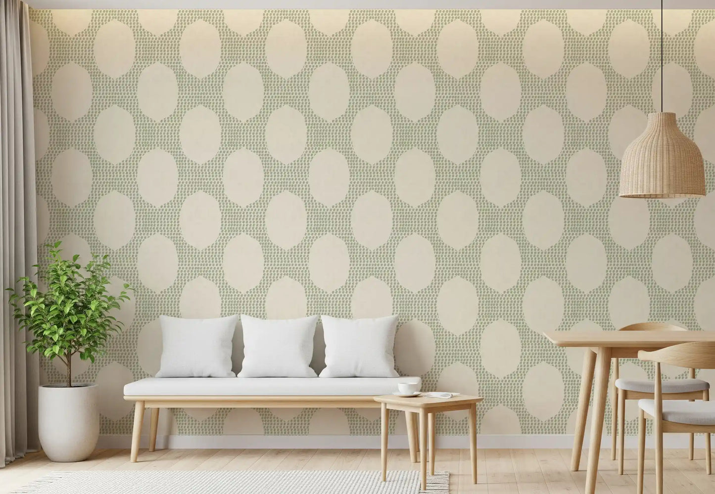 Beachy Boho Costal Green Mosaic Wallpaper⁠