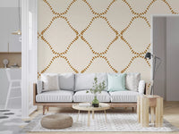 Open cream space frames every diamond in the Golden Lattice wallpaper.