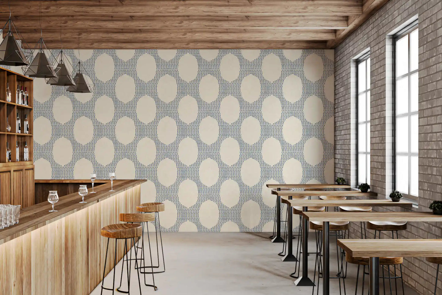 Beachy Boho Slate Blue Mosaic Wallpaper⁠