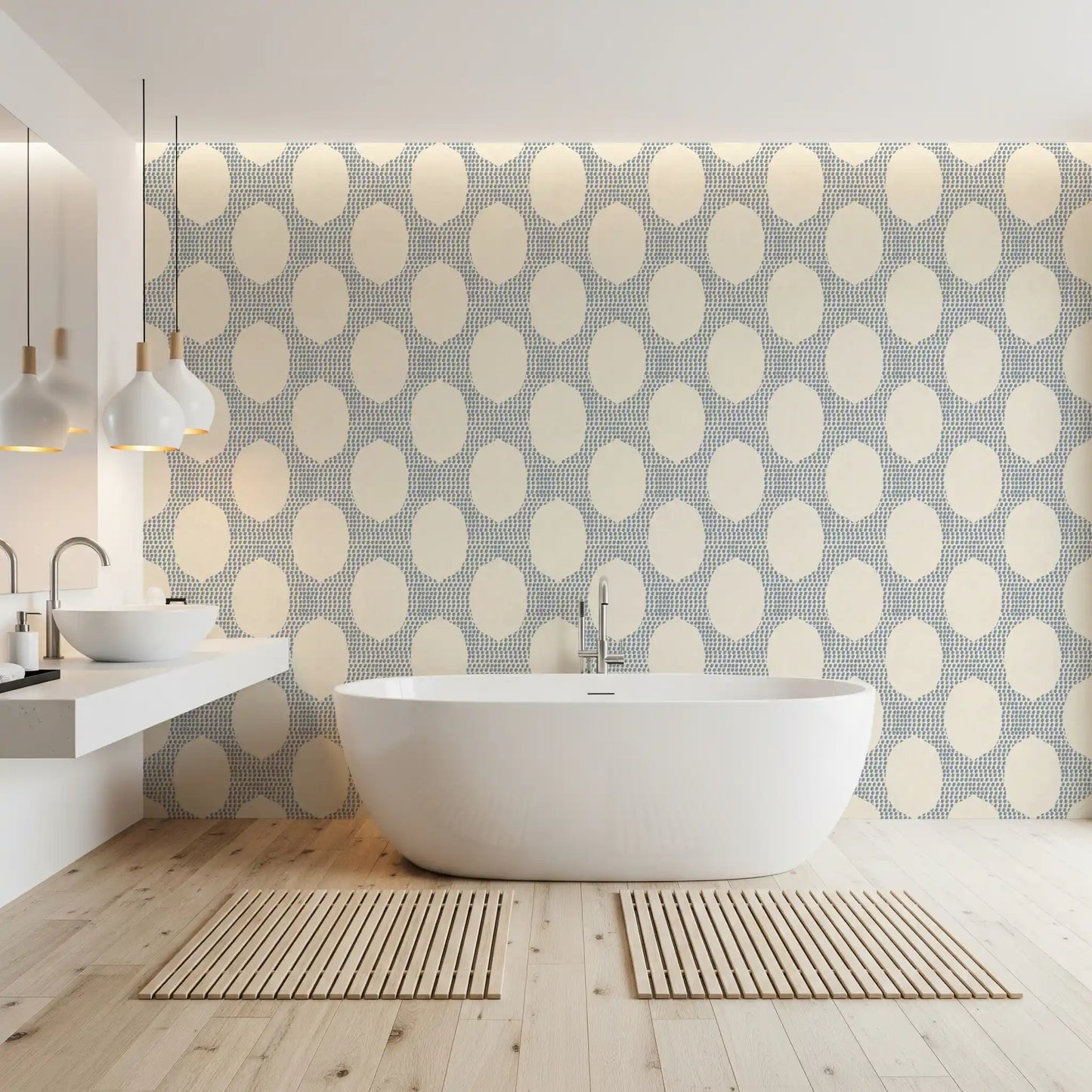 Beachy Boho Slate Blue Mosaic Wallpaper⁠