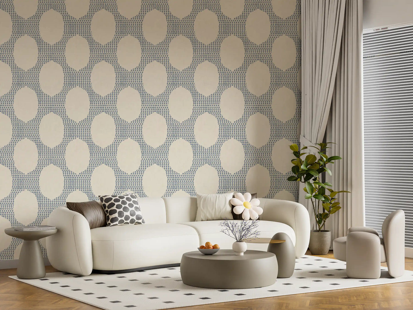 Beachy Boho Slate Blue Mosaic Wallpaper⁠