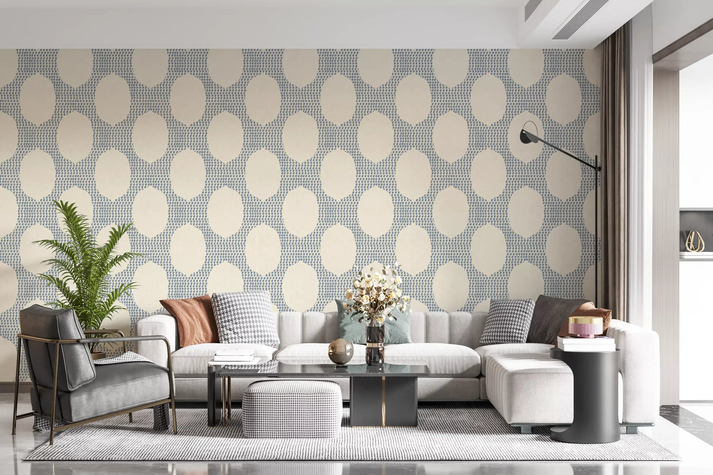 Beachy Boho Slate Blue Mosaic Wallpaper⁠