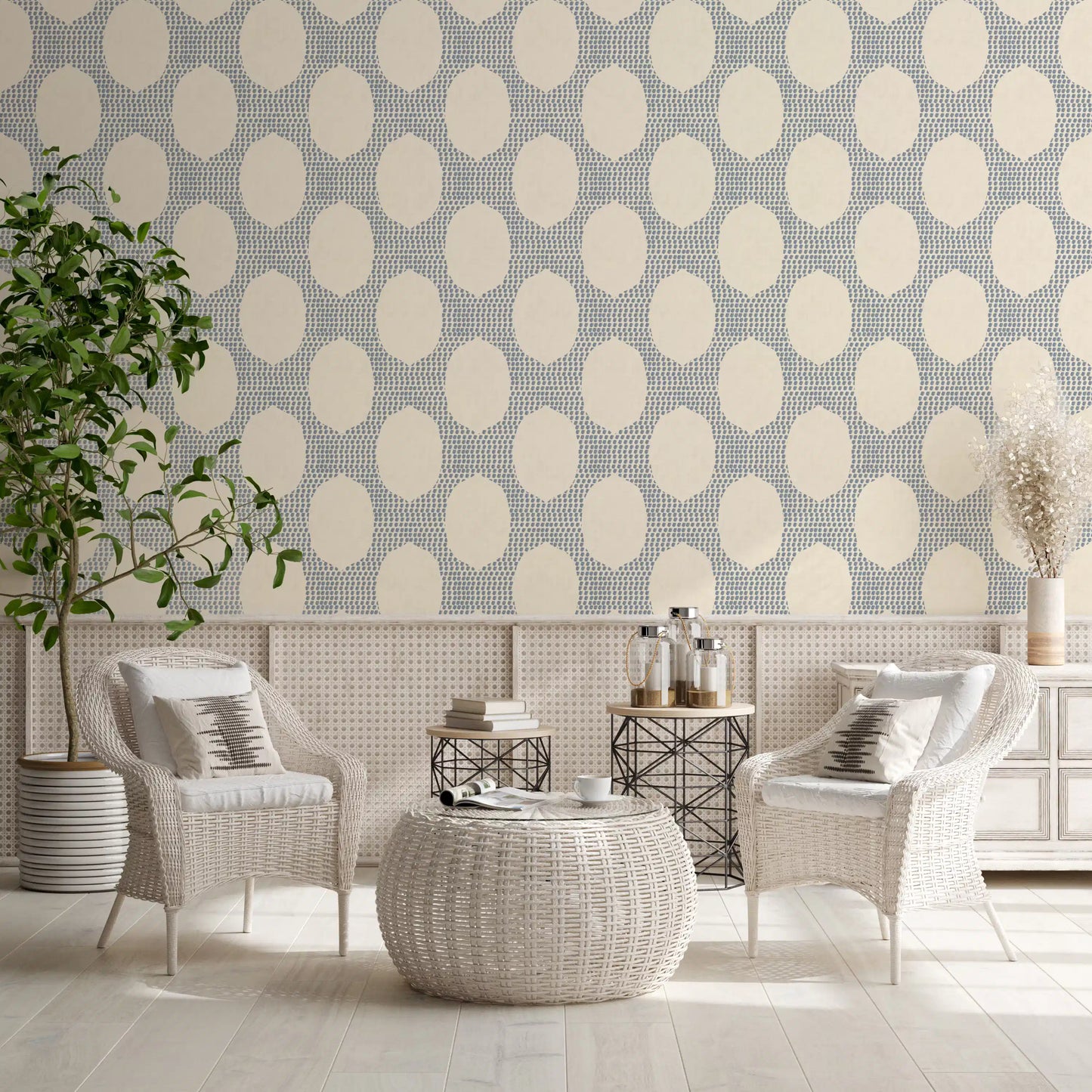 Beachy Boho Slate Blue Mosaic Wallpaper⁠