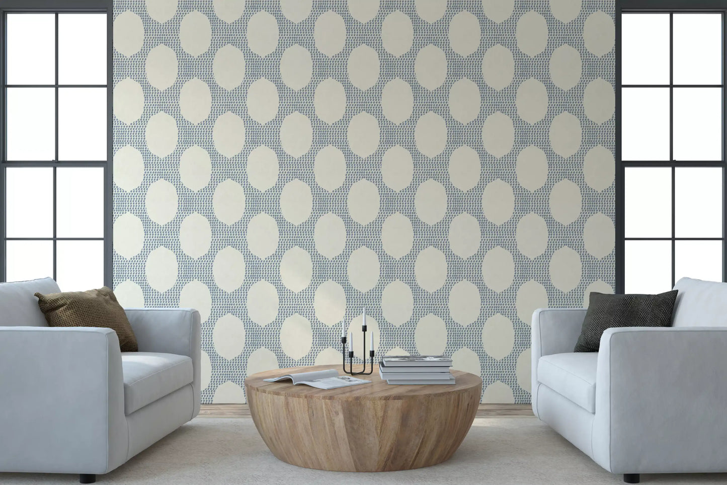 Beachy Boho Slate Blue Mosaic Wallpaper⁠