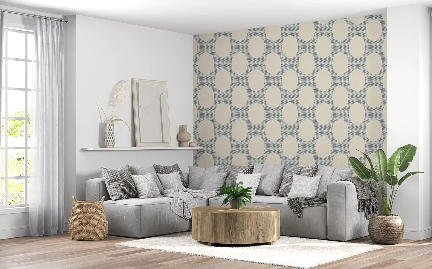 Beachy Boho Slate Blue Mosaic Wallpaper⁠