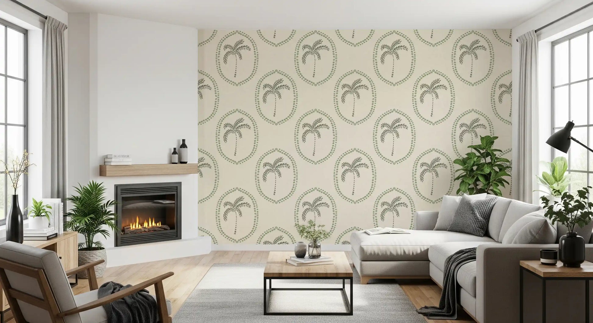 Looping dot trails connect each medallion on this Beachy Boho wallpaper.