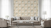 An easy oasis rhythm relaxes the lounge in this medallion wallpaper