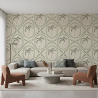 A quiet single-tone pattern steadies a Hallway in this boho wallpaper