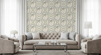 Elegant Living room enhanced by the beachy boho palm oasis wallpaper.