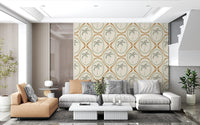 Beautiful living room environment wearing the coastal green wallpaper.