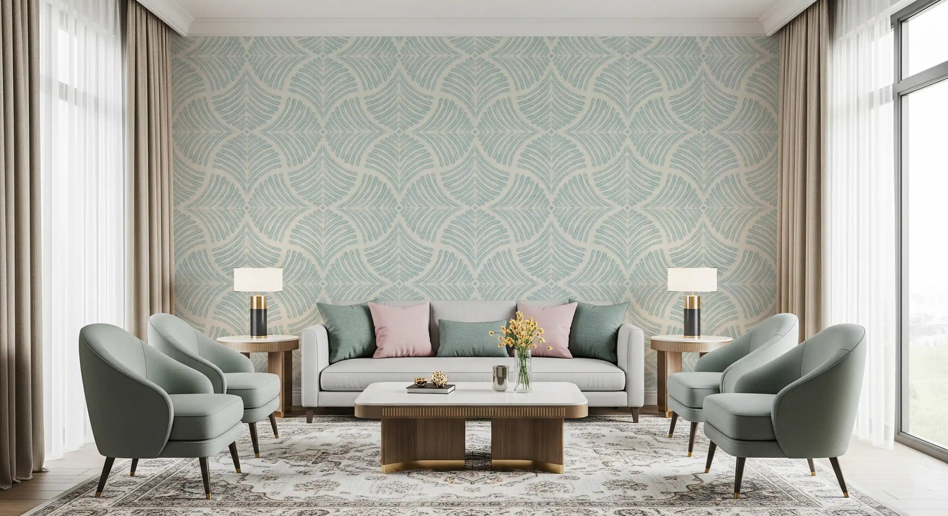 dotted lines creating a beautiful rhythm on this relaxing Scallops wallpaper.