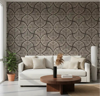 Charcoal Brown Textured Scallops Fan Japandi Wallpaper styled in a modern living room.