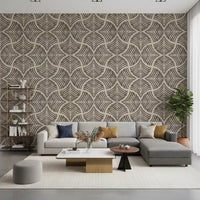 Bright lounge area enhanced by the lovely Japandi wallpaper aesthetic