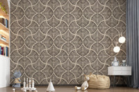 Nursery matched with Dark Brown Textured Scallops Fan Japandi Minimalist Wallpaper