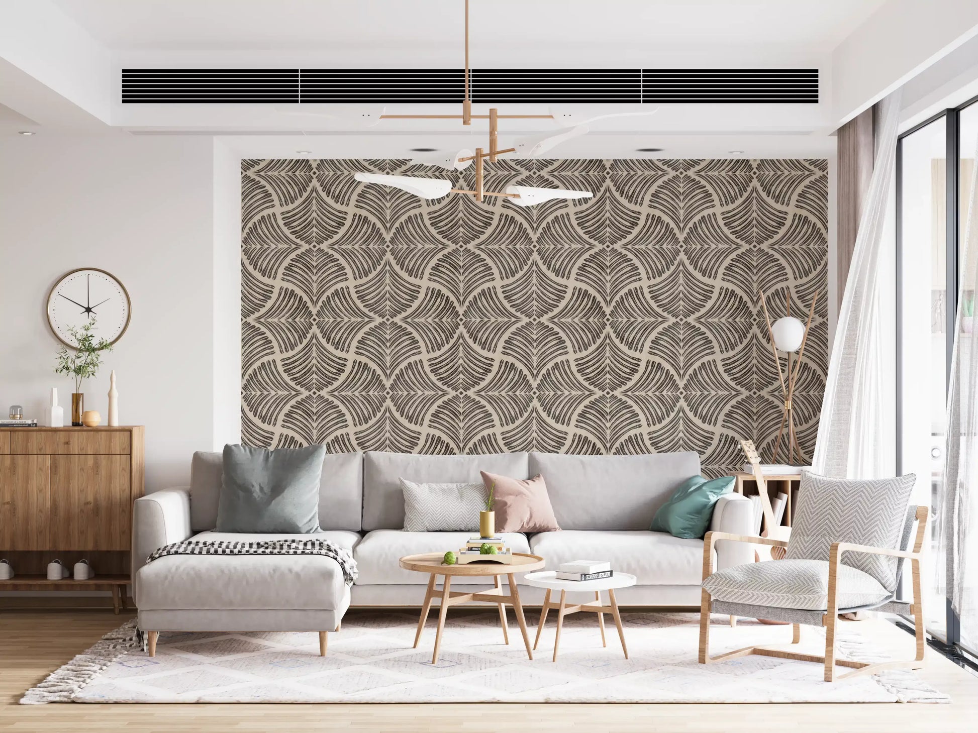 Distressed ink effects visible across this textured wallpaper