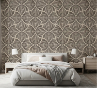 Bedroom with Dark Brown Textured Scallops Fan Japandi Minimalist Wallpaper