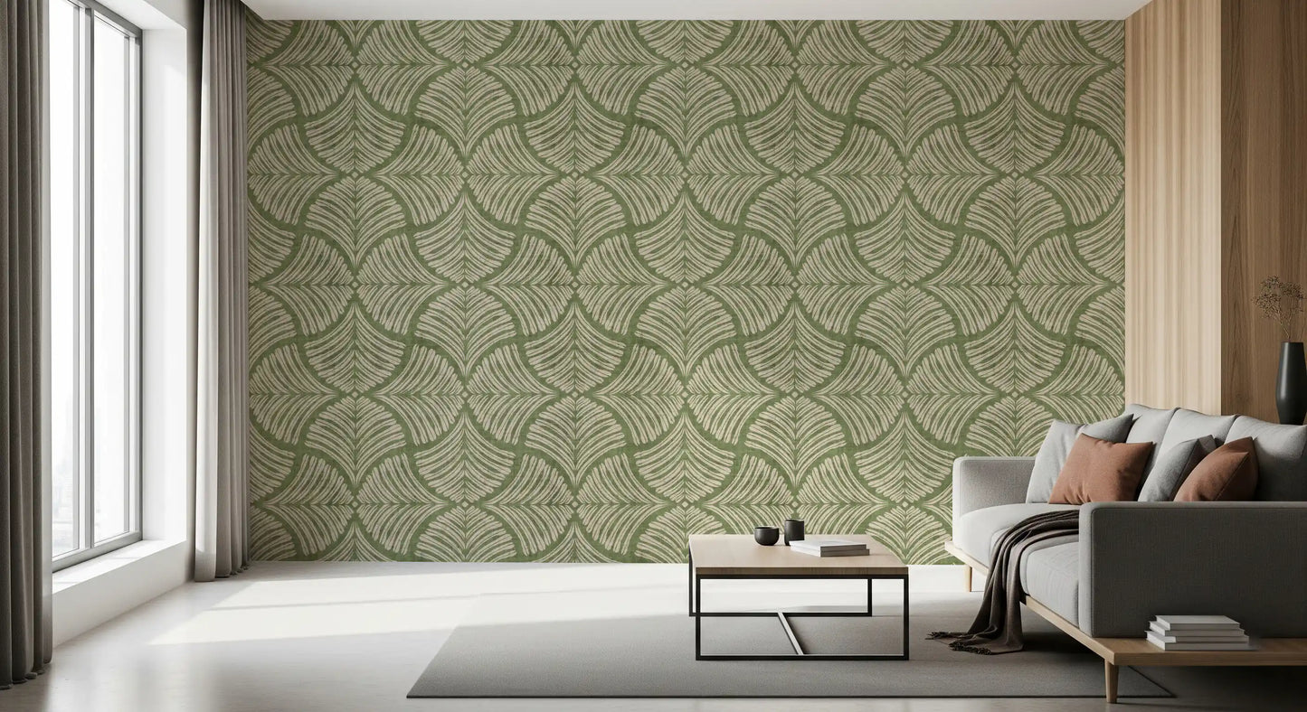 Symmetrical lines forming a structured Japandi wallpaper grid.