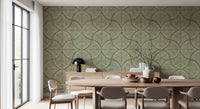 Woven fabric layout in the Moss Green Textured Scallops Fan Minimalist Wallpaper.
