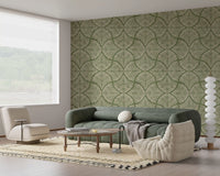 living space decorated with a Moss Green Scallops Fan wallpaper layout.