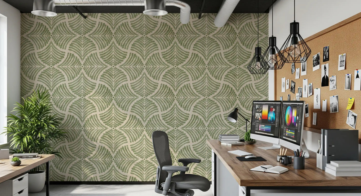 Cream negative space keeps the Scallops Fan wallpaper light and minimalist.