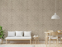 Mirrored fan pattern wraps a Dining room in Sand Beige Scallops Fan wallpaper.