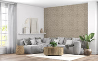 Feathered fans mirror outward in the Sand Beige Textured Scallops Fan wallpaper.