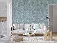 Curved fan shapes meet point to point on this Japandi scallop wallpaper
