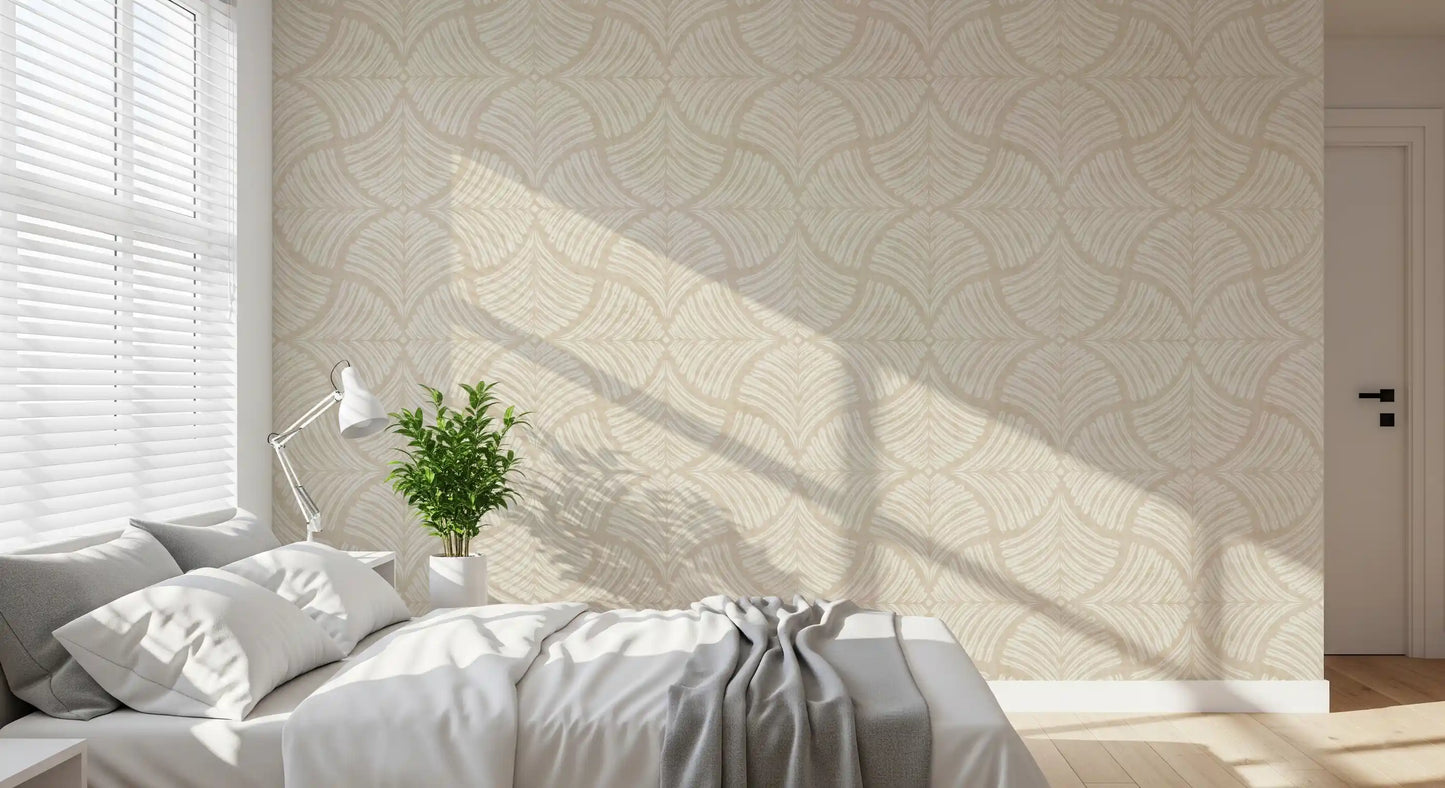 Warm Cream Textured Scallops Fan Japandi Minimalist Wallpaper⁠