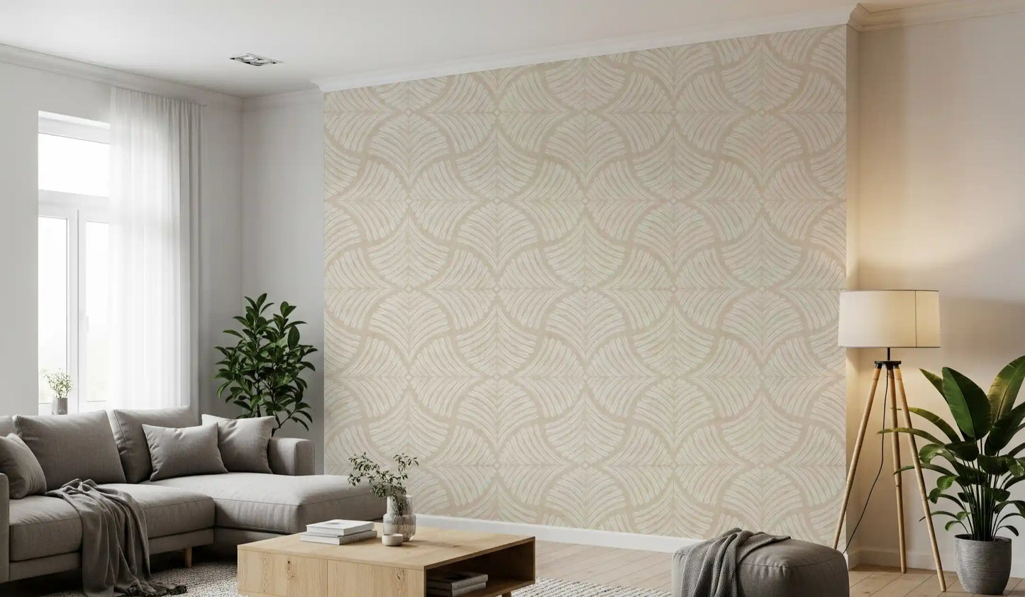 Warm Cream Textured Scallops Fan Japandi Minimalist Wallpaper⁠