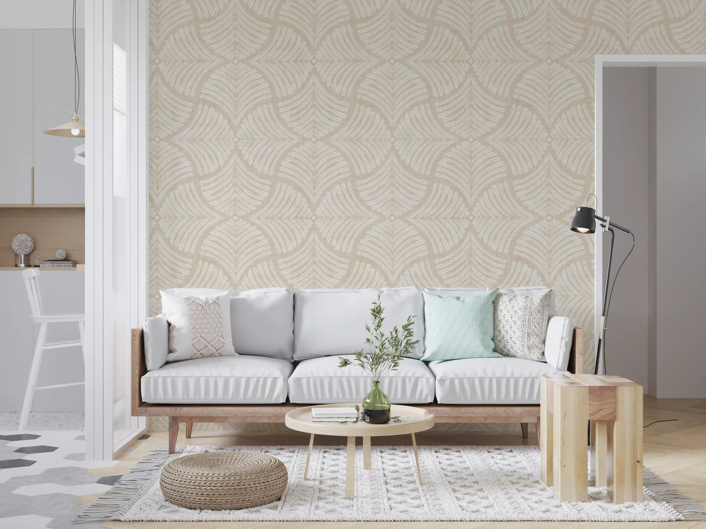Warm Cream Textured Scallops Fan Japandi Minimalist Wallpaper⁠